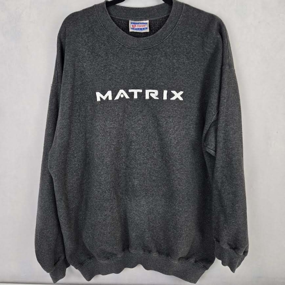 Matrix Movie Sweatshirt Vintage 90s Hanes Graphic Pullover L Oversized Dark Grey